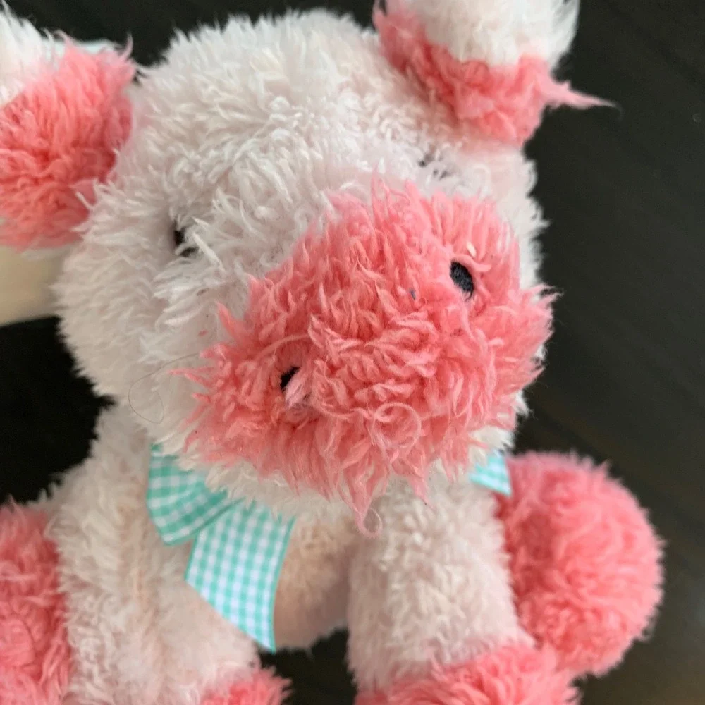 Melissa & Doug Meadow Medley Piggy Pink Shaggy Plush Stuffed Animal GinghaM READ